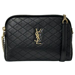 Saint Laurent Gaby Chain Pouch, Women's Shoulder Bag, Black and Gold Quilted ...